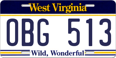 WV license plate OBG513