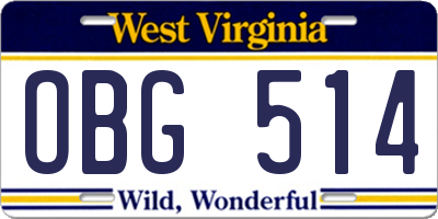 WV license plate OBG514