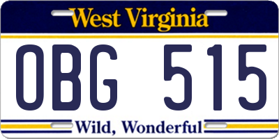 WV license plate OBG515
