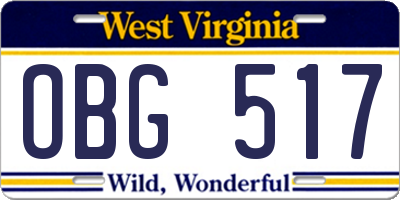 WV license plate OBG517