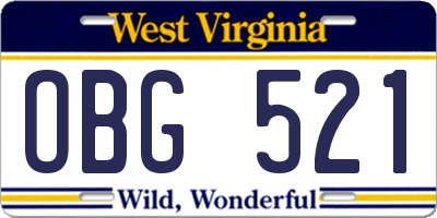 WV license plate OBG521