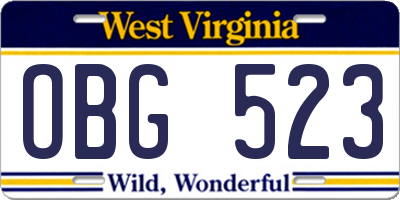 WV license plate OBG523