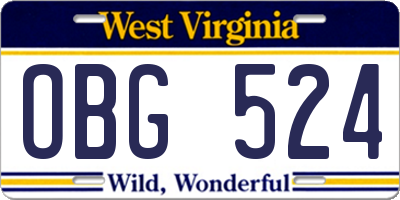 WV license plate OBG524
