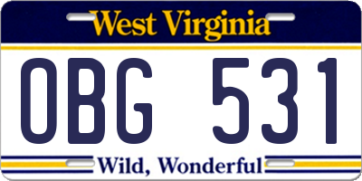 WV license plate OBG531