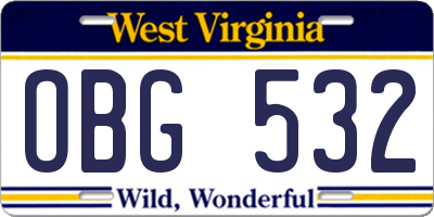 WV license plate OBG532