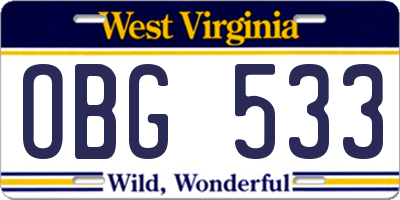 WV license plate OBG533