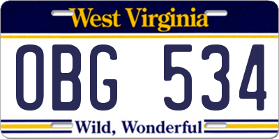 WV license plate OBG534