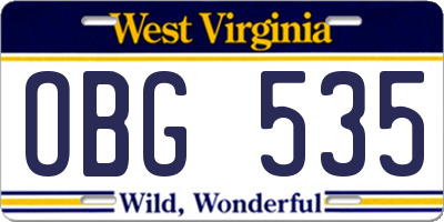 WV license plate OBG535