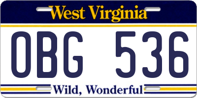 WV license plate OBG536
