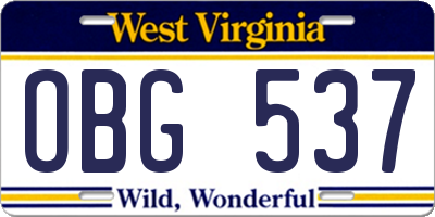 WV license plate OBG537
