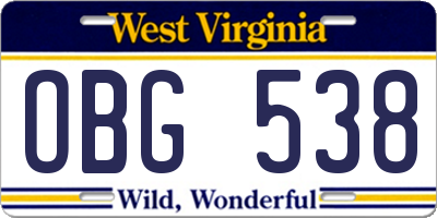 WV license plate OBG538
