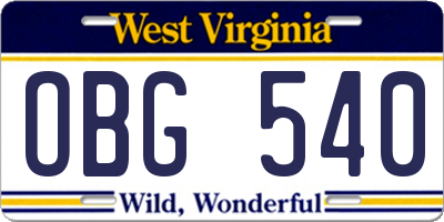 WV license plate OBG540