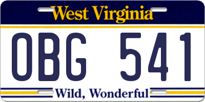 WV license plate OBG541