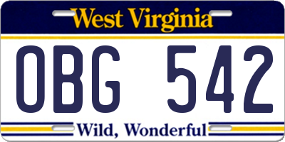 WV license plate OBG542