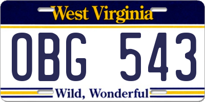 WV license plate OBG543