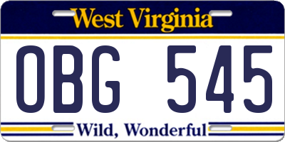 WV license plate OBG545