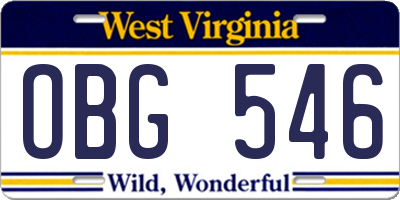 WV license plate OBG546