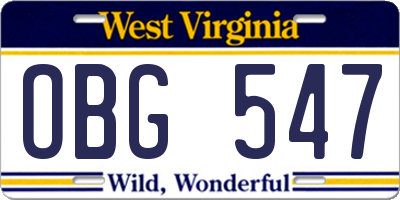 WV license plate OBG547