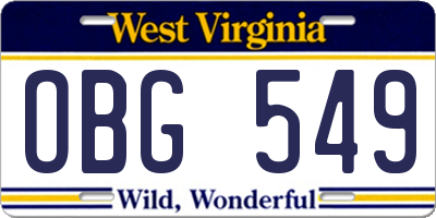 WV license plate OBG549