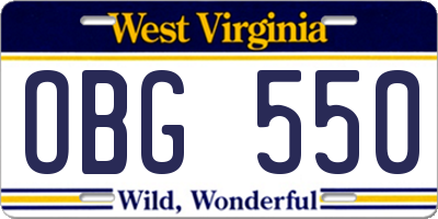 WV license plate OBG550