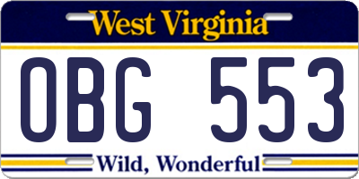 WV license plate OBG553