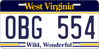 WV license plate OBG554