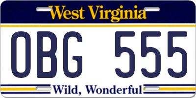 WV license plate OBG555