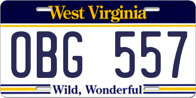 WV license plate OBG557