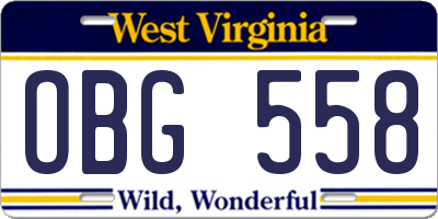 WV license plate OBG558