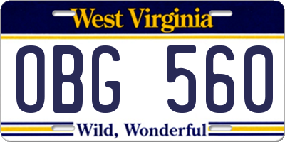 WV license plate OBG560