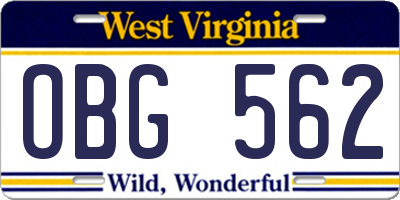 WV license plate OBG562
