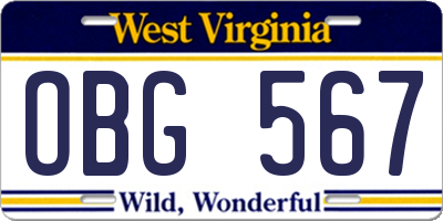 WV license plate OBG567