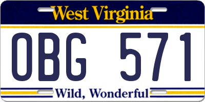 WV license plate OBG571