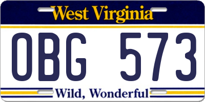 WV license plate OBG573