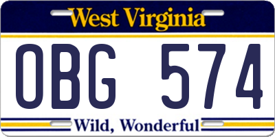 WV license plate OBG574