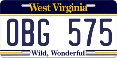 WV license plate OBG575