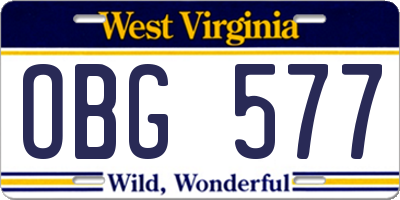 WV license plate OBG577