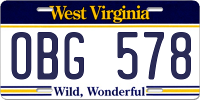 WV license plate OBG578