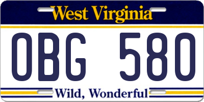 WV license plate OBG580