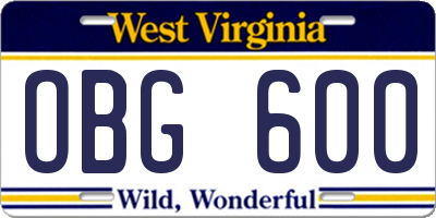 WV license plate OBG600