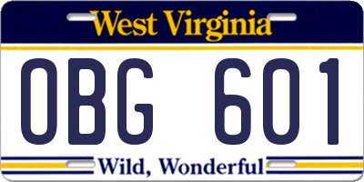 WV license plate OBG601