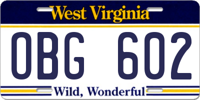 WV license plate OBG602