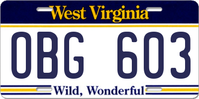 WV license plate OBG603