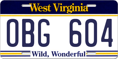 WV license plate OBG604