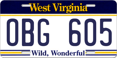 WV license plate OBG605