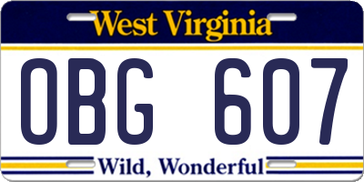WV license plate OBG607