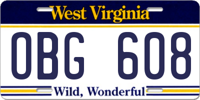 WV license plate OBG608