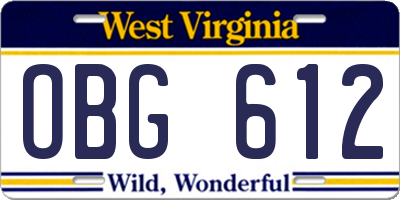WV license plate OBG612