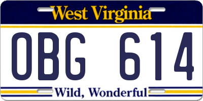 WV license plate OBG614