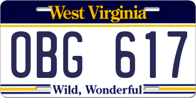 WV license plate OBG617